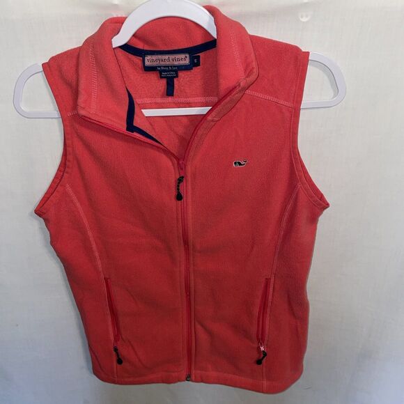 Vineyard Vines Athletic Vest Women’s Sz Small Pink Full Zip Pockets Sleeveless - Picture 1 of 12